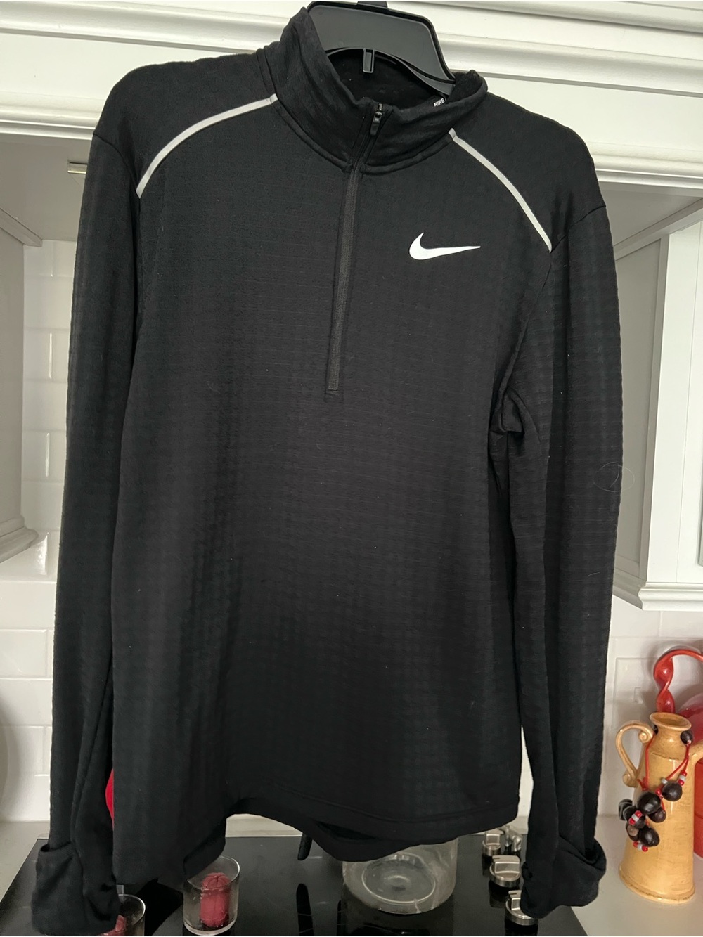 Nike Men’s Black Half-Zip Performance Pullover with White Swoosh MEDIUM